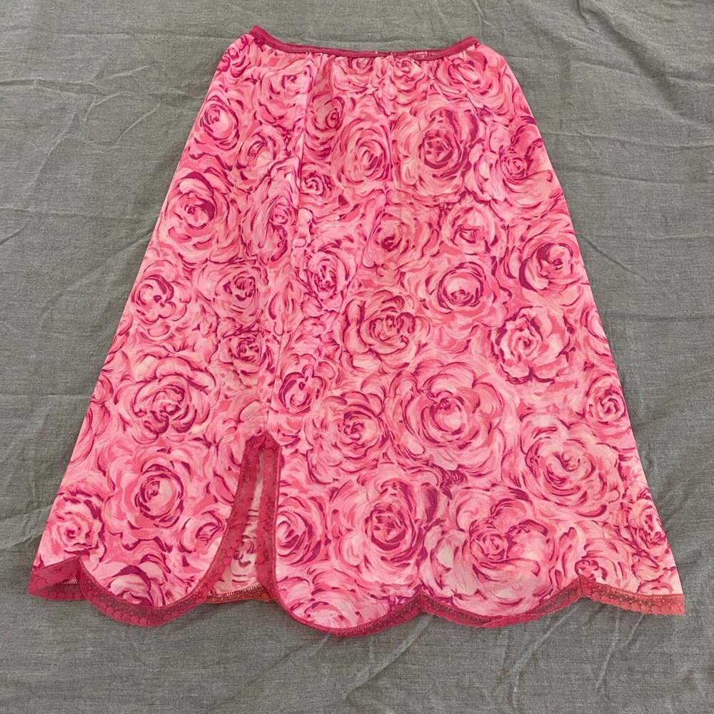 Pink Vintage Skirt with Lace Slit